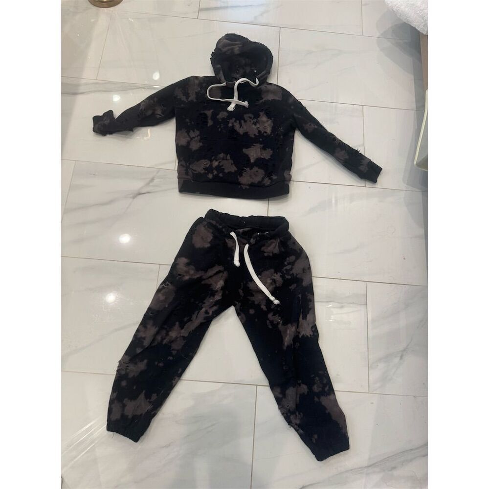 KatieJNYC Tie-Dye Jogger Set Black Hoodie & Pants